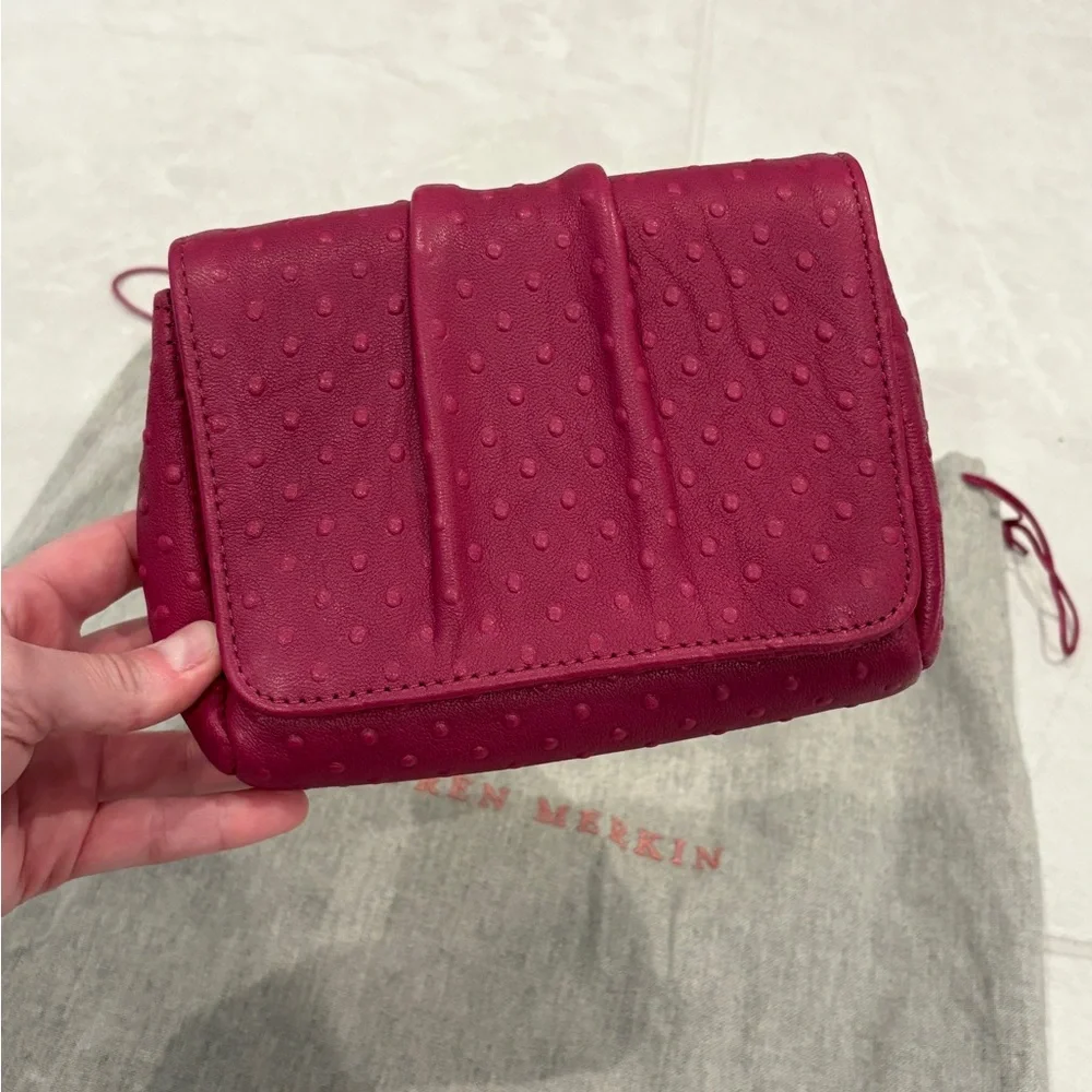 Lauren Merkin Pink Ostrich Leather Clutch With Silver Chain Strap